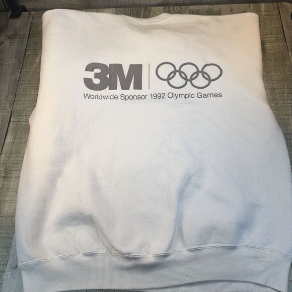Vintage 92 Albertville Olympics White Crew (XL) Jerzees 3m Promo Reflects - Picture 9 of 9